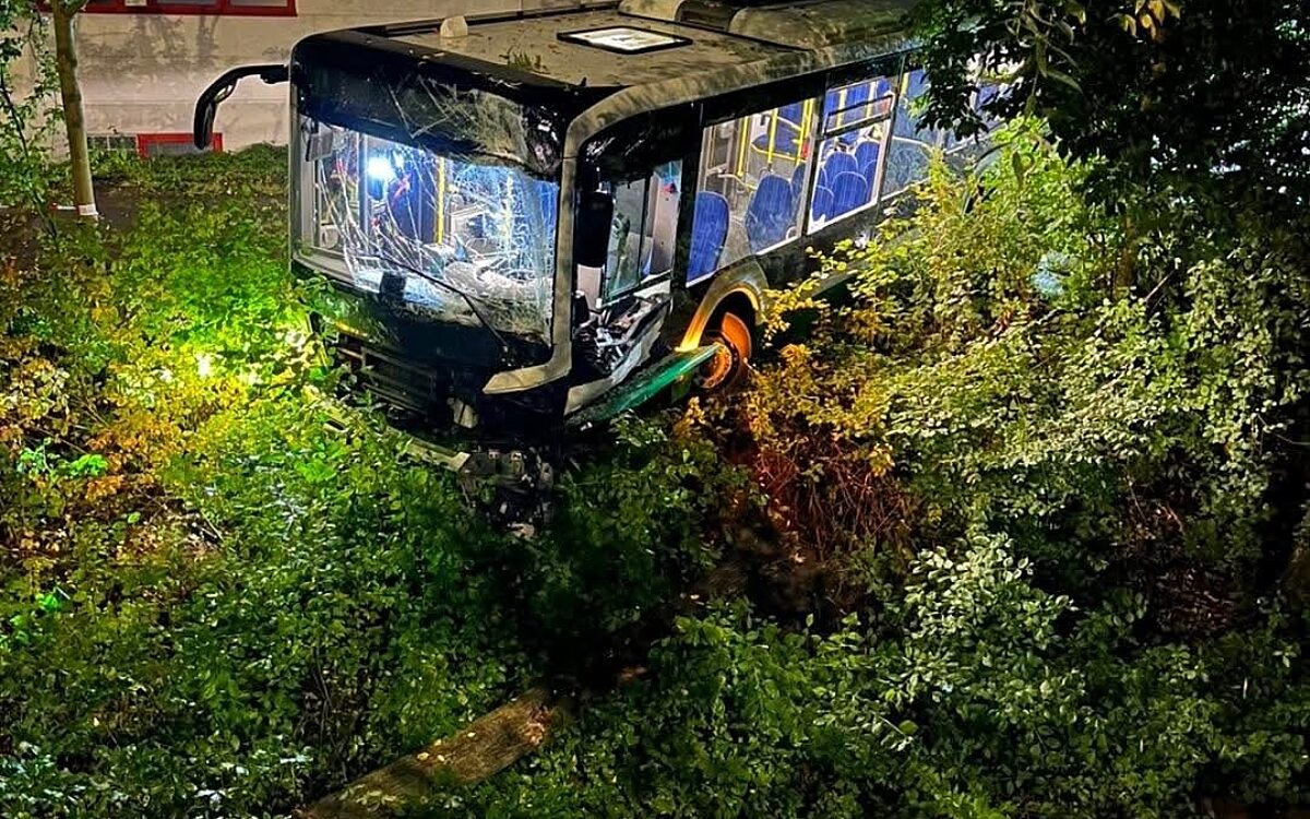 Bus durchbricht Zaun und bleibt kurz vor Pleichach stehen Bus durchbricht Zaun und bleibt kurz vor Pleichach stehen