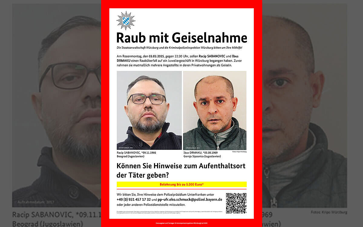 Fahndung Raub mit Geiselnahme Fahndungsbild Polizei Fahndung Raub mit Geiselnahme Fahndungsbild Polizei
