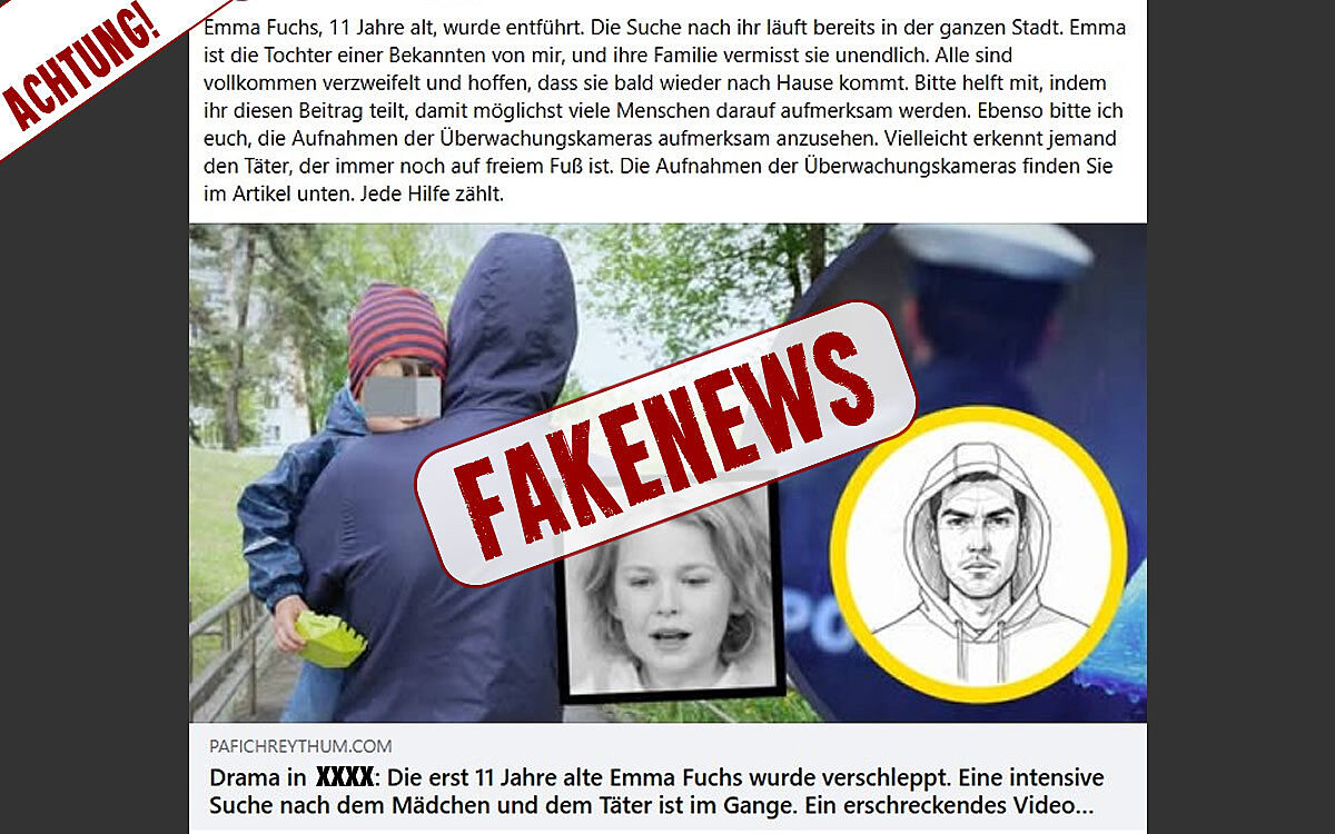 Fake News Entführung Mädchen Web