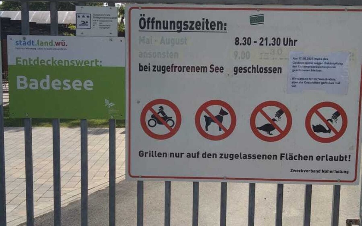 Der Erlabrunner Badesee ist wegen des Eichenprozessionsspinners gesperrt Der Erlabrunner Badesee ist wegen des Eichenprozessionsspinners gesperrt