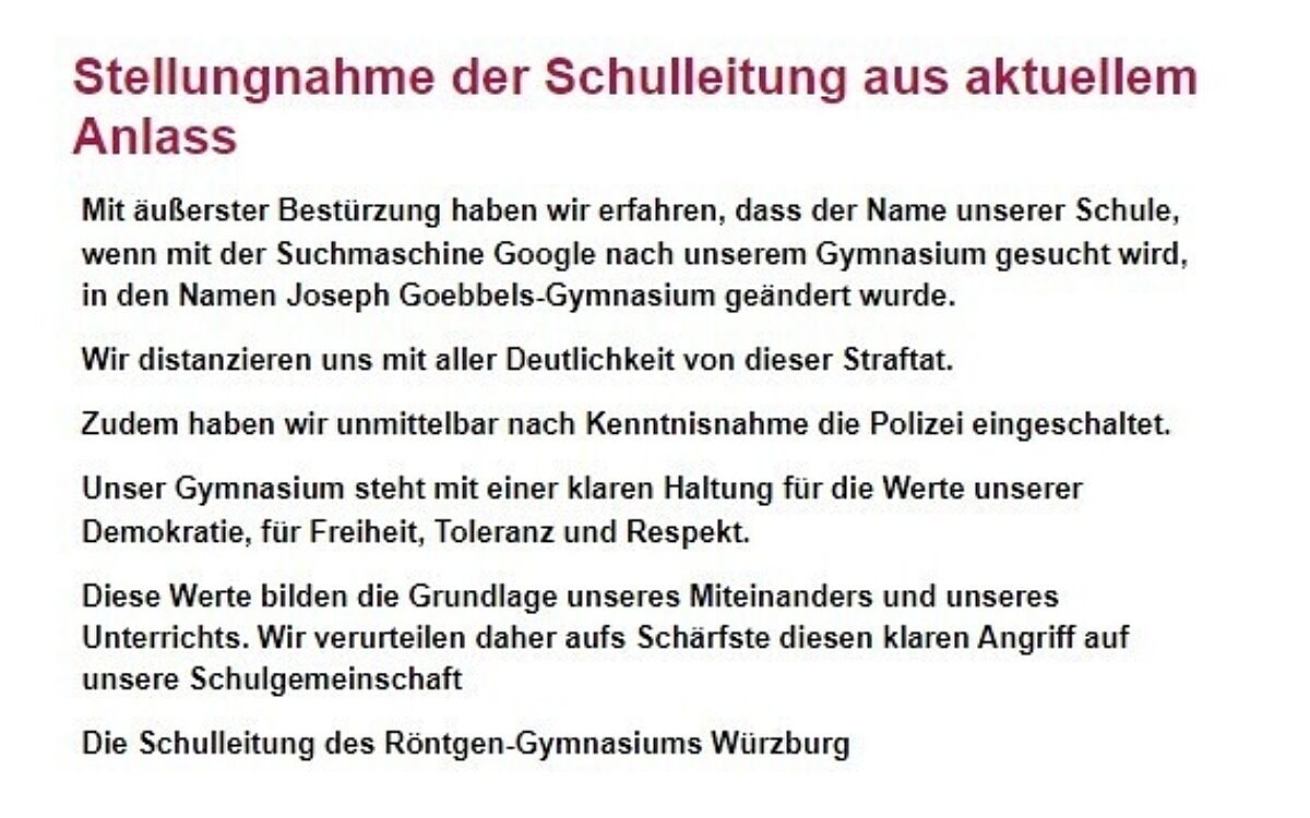 Stellungnahme Roentgen Gymnasium Stellungnahme Roentgen Gymnasium