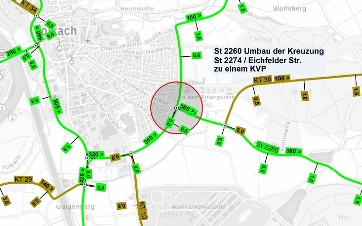 Uebersichtskarte Umbau der Kreuzung Eichfelder Straße in Volkach zum Kreisverkehr Uebersichtskarte Umbau der Kreuzung Eichfelder Straße in Volkach zum Kreisverkehr