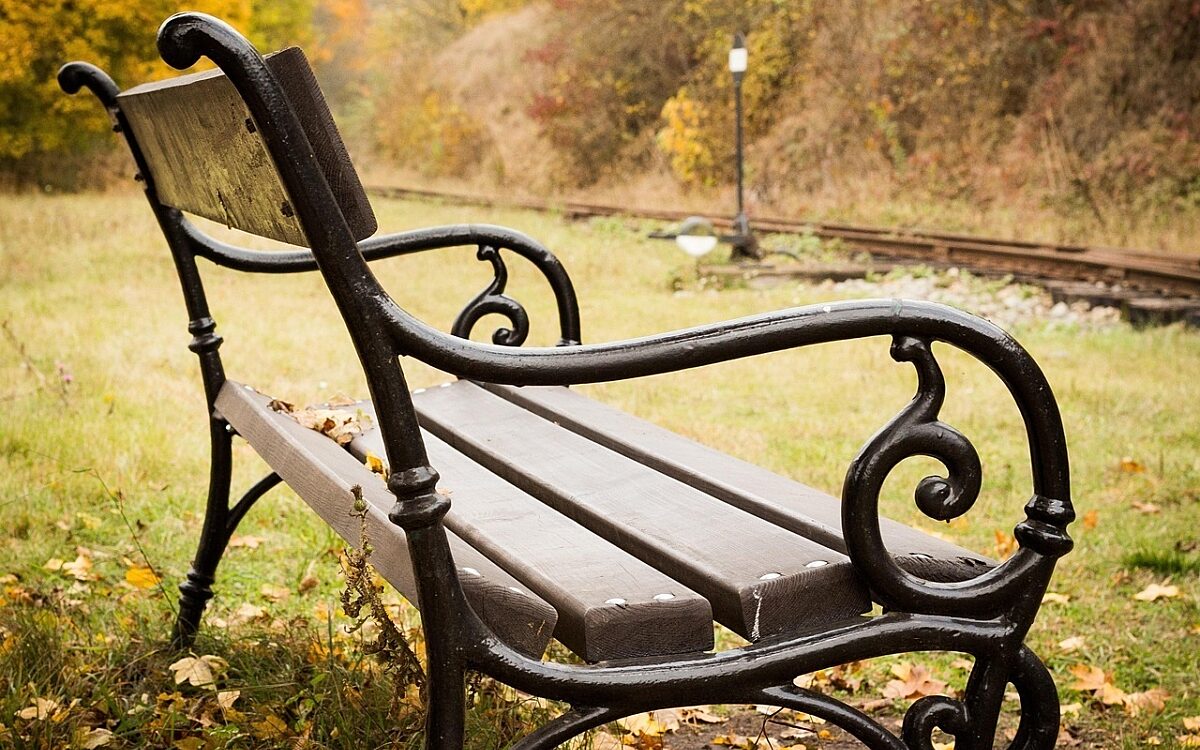 Sitzbank auf einer Wiese