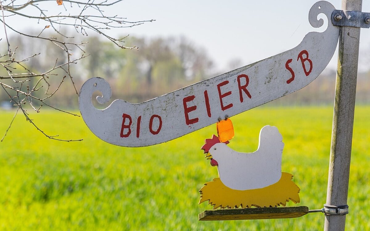 Ein Selbstbedienungsschild auf einem Bauernhof Ein Selbstbedienungsschild auf einem Bauernhof