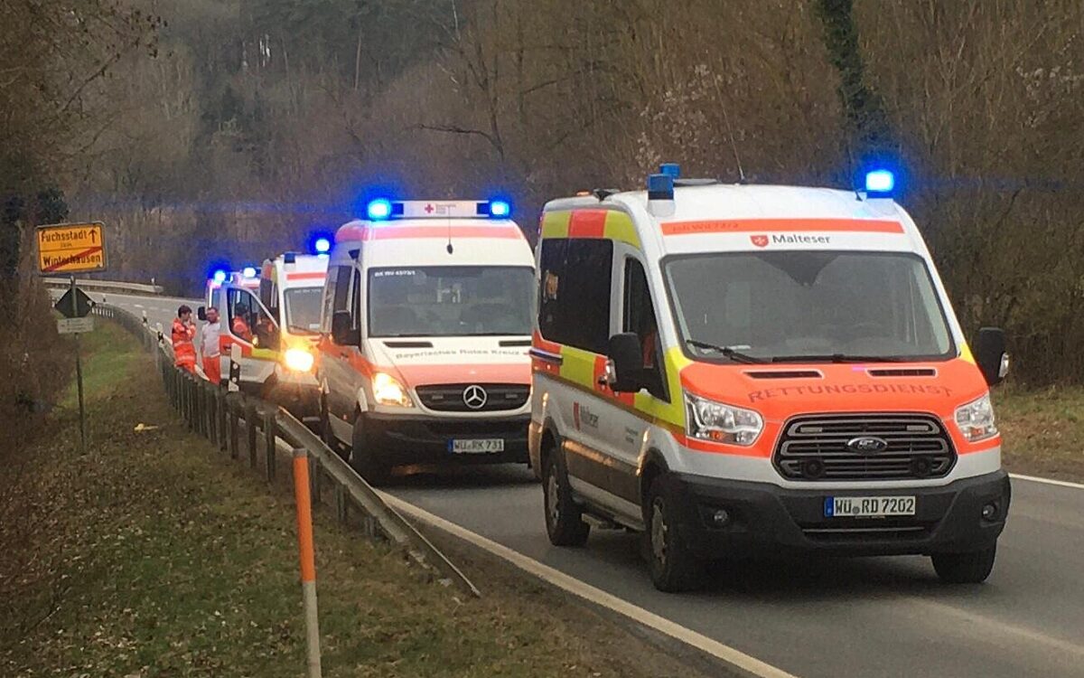 Fahrzeuge des Rettungsdienstes stehen in einer Schlange Fahrzeuge des Rettungsdienstes stehen in einer Schlange