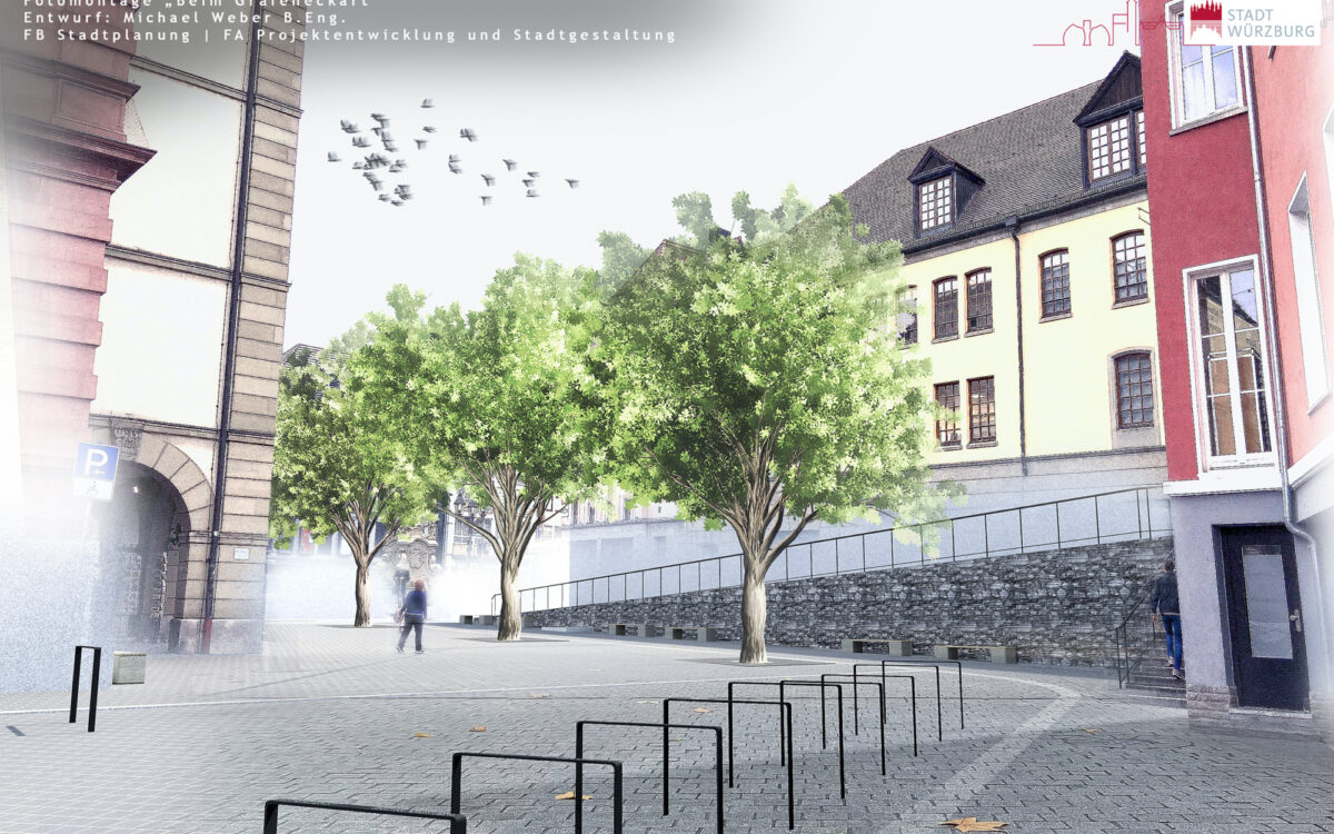 Große Bäume und Bänke statt Fahrradabstellflächen beim Grafeneckart Große Bäume und Bänke statt Fahrradabstellflächen beim Grafeneckart