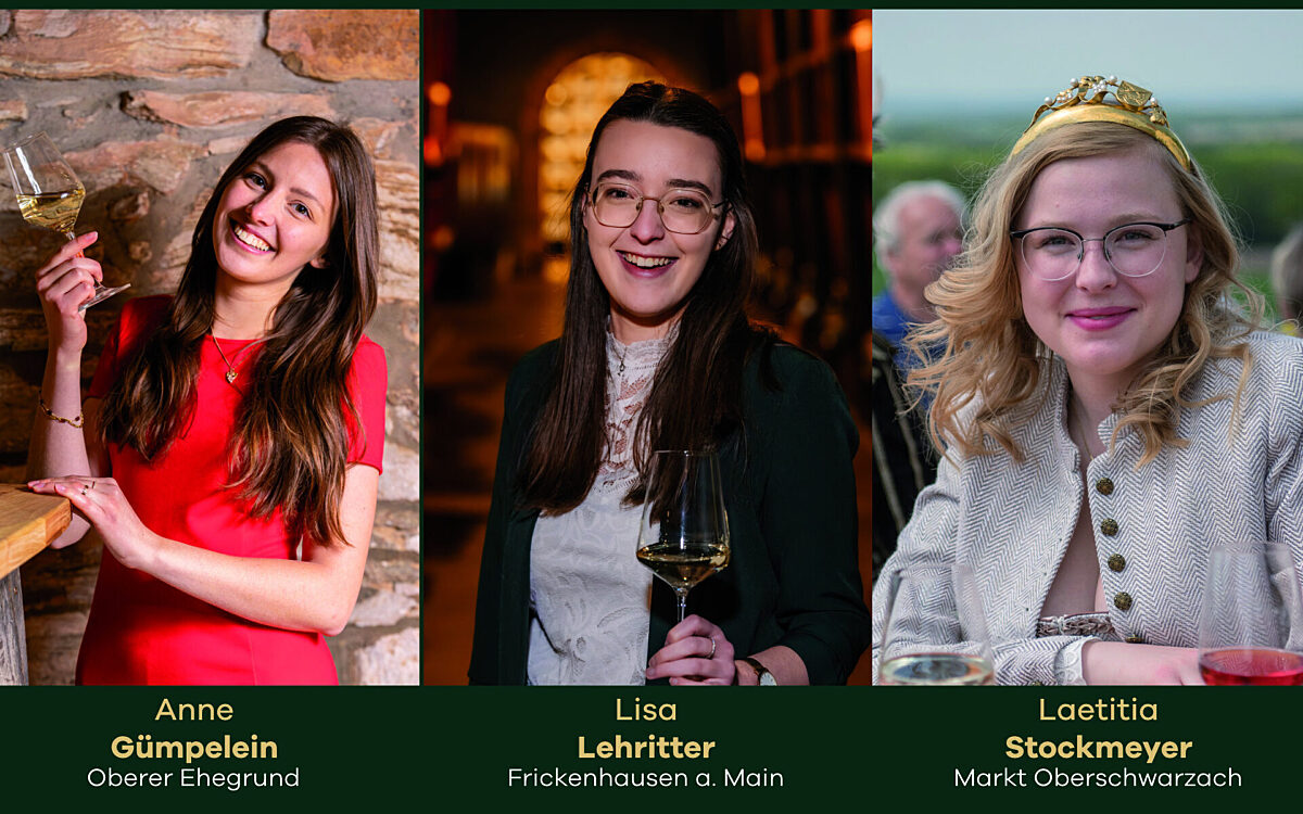 Die Kandidatinnen für die Weinkönigin-Wahl 2024, v.L.n.R.: Anne Gümpelein, Lisa Lehritter und Laetitia Stockmeyer Die Kandidatinnen für die Weinkönigin-Wahl 2024, v.L.n.R.: Anne Gümpelein, Lisa Lehritter und Laetitia Stockmeyer