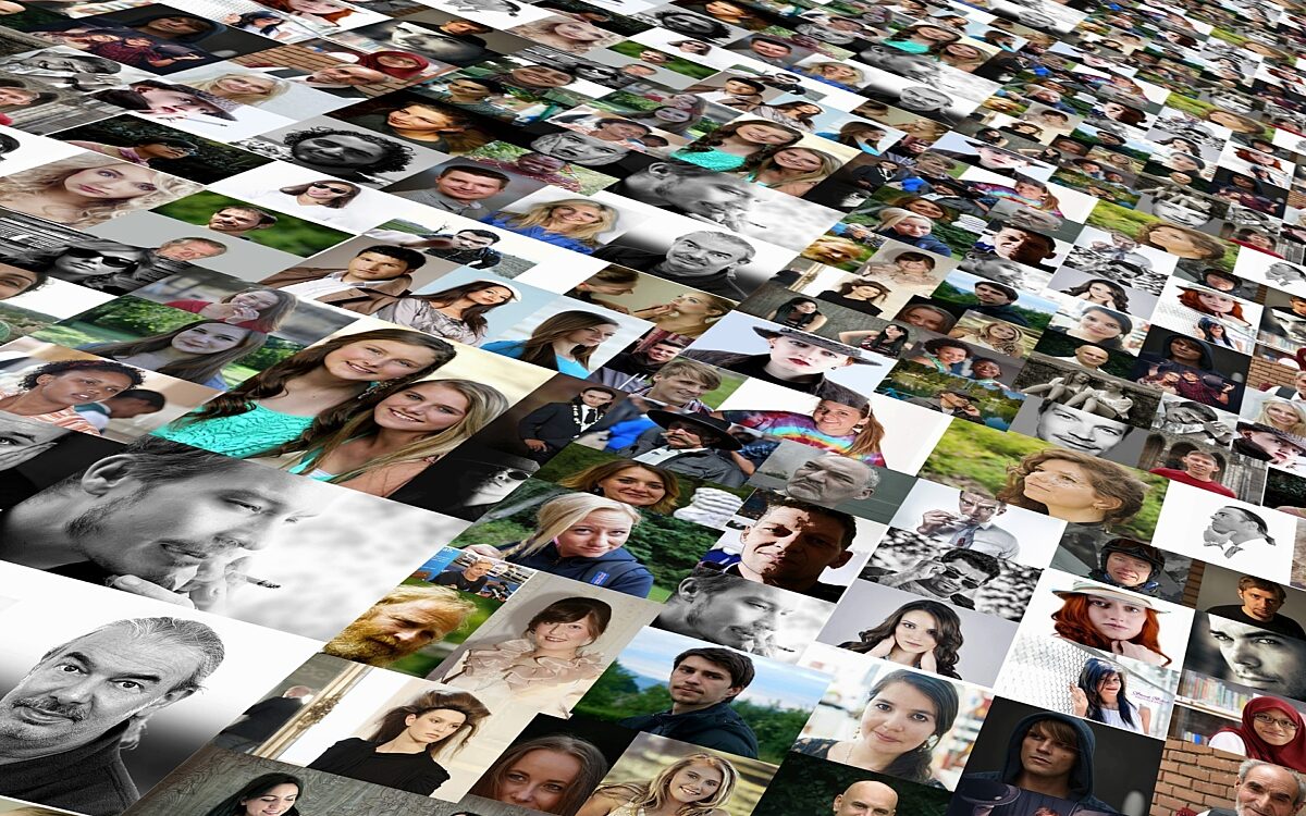 Eine Fotocollage zeigt Menschen - Ein Querschnitt durch die Bevölkerung Eine Fotocollage zeigt Menschen - Ein Querschnitt durch die Bevölkerung