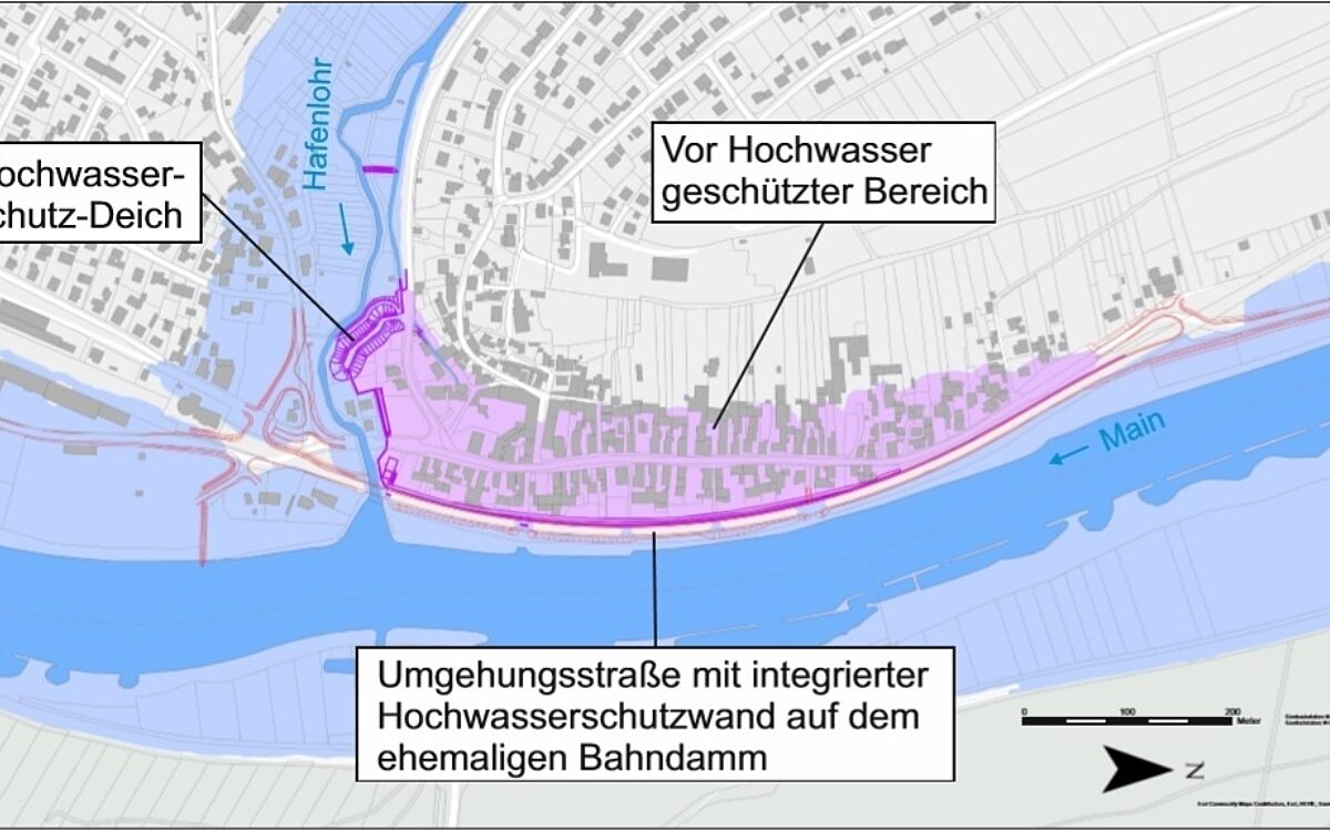 Abbildung des geplanten Hochwasserschutzes mit Straße Abbildung des geplanten Hochwasserschutzes mit Straße