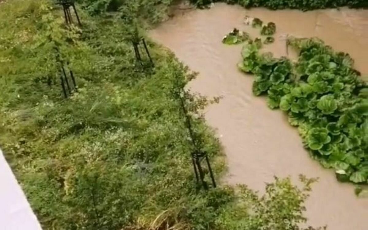 Ein übergetretener Bach in Pleichach Ein übergetretener Bach in Pleichach